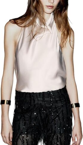 Women Mock Neck Satin Halter Tops Sexy Open Back High Neck Tank Tops Y2k Summer Going Out Tops in Saudi Arabia