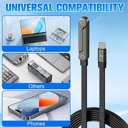 Sideways Phone Charger, 240W Fast Charging Cable, 2-in-1 Invisible Holder Charger Cable with Built-in Phone Stand for Smartphones Tablets (1Pc,C-C) in Saudi Arabia