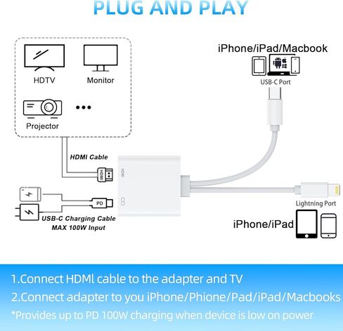 USB-C and Lightning to HDMI Adapter for iPhone ipad to TV [MFi Certified], 4K@60 Hz Sync Screen Apple Lightning to Digital AV Adapter for MacBook, iPhone17/16/15, iPad to TV/Projector/Monitor in Saudi Arabia