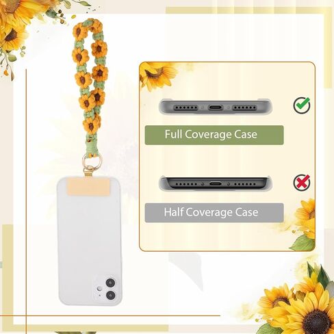Bememo Sunflower Phone Wrist Strap Boho Macrame Wristlet Cute Cell Phone Lanyard with 2 Gold Tether Tabs Spacers Handmade Gifts for Women in Saudi Arabia