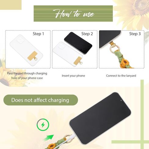 Bememo Sunflower Phone Wrist Strap Boho Macrame Wristlet Cute Cell Phone Lanyard with 2 Gold Tether Tabs Spacers Handmade Gifts for Women in Saudi Arabia