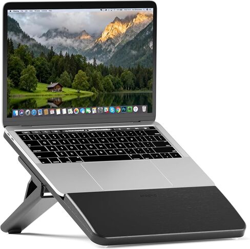 حامل كمبيوتر محمول من الخيزران قابل للتعديل، حامل كمبيوتر محمول، حامل كمبيوتر محمول مريح مع مسند للمعصم، متوافق مع جميع أجهزة الكمبيوتر المحمولة مقاس 9.8-15 بوصة، ماك بوك إير برو/إتش بي/ديل/لينوفو، أسود in Kuwait