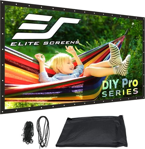 شاشة Elite Screen DIY Pro، شاشة عرض محمولة داخلية وخارجية، قطر 220 بوصة. 16:9، مسرح سينمائي، سطح عرض أمامي CineWhite مع الحلقات والحبال وحقيبة حمل، يمكن تعليقه في أي مكان، DIY220H1 in Kuwait