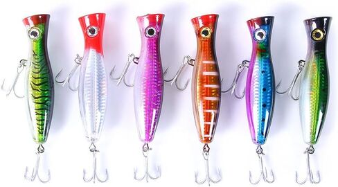 6 Pcs Large Top Water Popper,4.7 in Saltwater Poppers Fishing Lures,3D Eyes with Hooks and Ring for Surf Fishing, Bluefish,Fishing Gt Tuna Kingfish Large Predator Fish in Kuwait