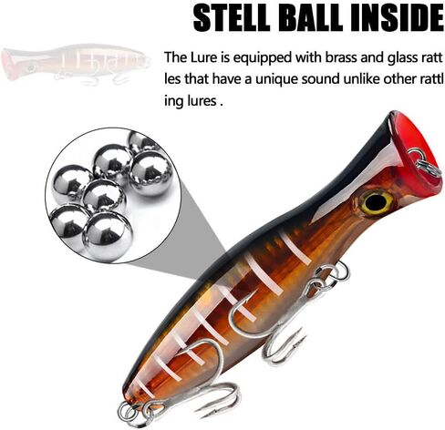 6 Pcs Large Top Water Popper,4.7 in Saltwater Poppers Fishing Lures,3D Eyes with Hooks and Ring for Surf Fishing, Bluefish,Fishing Gt Tuna Kingfish Large Predator Fish in Kuwait