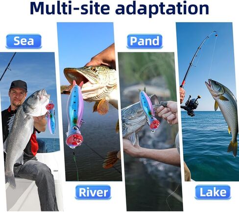 6 Pcs Large Top Water Popper,4.7 in Saltwater Poppers Fishing Lures,3D Eyes with Hooks and Ring for Surf Fishing, Bluefish,Fishing Gt Tuna Kingfish Large Predator Fish in Kuwait