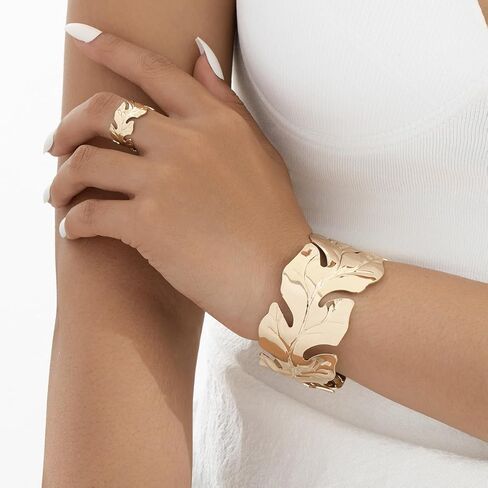 18K Real Gold Plated Open Cuff Bangle Bracelet for Women Adjustable Chunky Gold Bracelet Personalized Wide Wrist Cuff Bangle Bracelet Jewelry Gift for Women in Saudi Arabia
