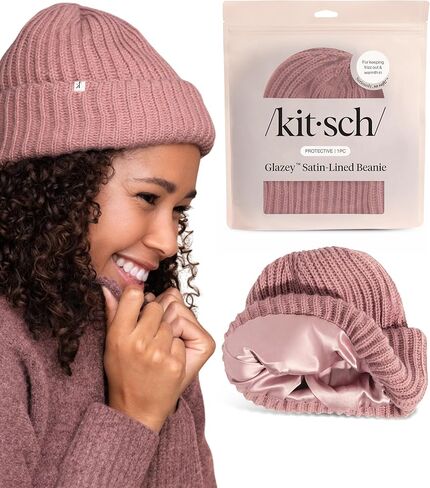 قبعة صغيرة مبطنة بالساتان من Kitsch Glazey™ للرجال والنساء - قبعات شتوية مريحة للرجال - قبعة أنيقة مضادة للتجعد لجميع أنواع الشعر - أحمر الخدود in Saudi Arabia