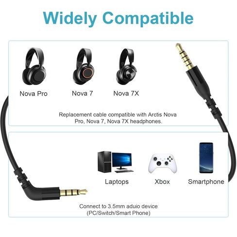 كابل صوت TRS إلى TRRRS بديل لسماعات الرأس مقاس 3.5 مم متوافق مع سماعات SteelSeries Arctis Nova Pro وNova 7 وNova 7X وNova 1 وNova 1P وNova 1X in Saudi Arabia