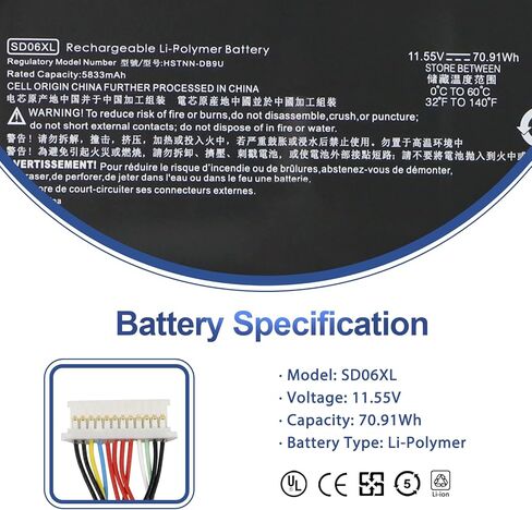 SD06XL L84392-005 Laptop Battery Replacement for HP Omen 15-EK 15-EN 15-EK0013DX 15-EN0023DX 15-EK1013DX 15-EK0XXX 15-EK1075CL 15-EN1075CL 15-EN0XXX L84392-006 L84356-2C1 SDO6XL 11.55V 70.91Wh in Kuwait