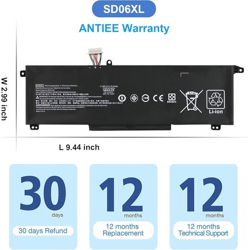 SD06XL L84392-005 Laptop Battery Replacement for HP Omen 15-EK 15-EN 15-EK0013DX 15-EN0023DX 15-EK1013DX 15-EK0XXX 15-EK1075CL 15-EN1075CL 15-EN0XXX L84392-006 L84356-2C1 SDO6XL 11.55V 70.91Wh in Kuwait
