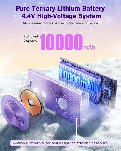 شاحن محمول مغناطيسي من Kesguar، بنك طاقة لاسلكي بقوة 10000 مللي أمبير في الساعة 22.5 وات PD للشحن السريع للغاية. مغناطيس قوي للغاية، حزمة بطارية مدخل ومخرج USB C لسلسلة Magsafe، iPhone 17/16/15/13/12 Pro، أرجواني in Kuwait