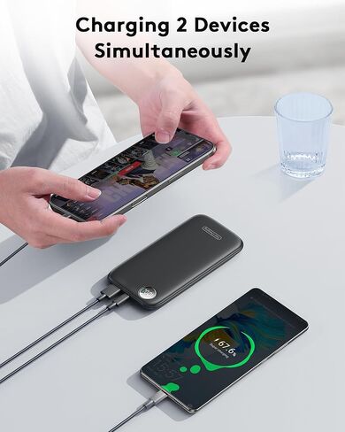 Powerbank Fast Charging Max 12V/4.5A, Ultra Slim Portable Charger USB C 10000mah, Travel Power Bank for iPhone 11 12 13 14 15 16 17 Samsung Android, DC Lightweight Battery Pack Phone Charger, Black in Kuwait