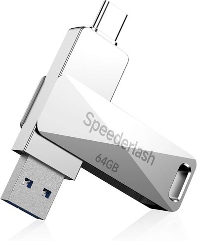 محرك أقراص فلاش USB 3.0 سعة 64 جيجابايت، محرك أقراص Speederlash ثنائي USB A وType C، سرعة قراءة 200 ميجابايت/ثانية، غلاف معدني دوار 2 في 1 لهواتف Android والأجهزة اللوحية وأجهزة الكمبيوتر المحمولة وأجهزة الكمبيوتر الشخصية in Kuwait