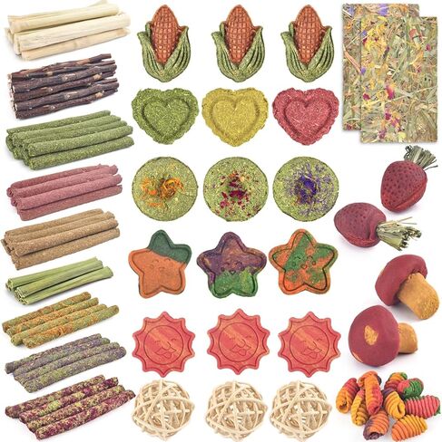 ERKOON 33 PCS BUNNY PUTYS TOYS FOR FOR ، من مكونات طبيعية مختلفة مثل خشب التفاح والجزر وعشب تيموثي ، مناسبة للحيوانات الأليفة الصغيرة مثل Hamsters Totor Guinea Pigs إلخ in Saudi Arabia