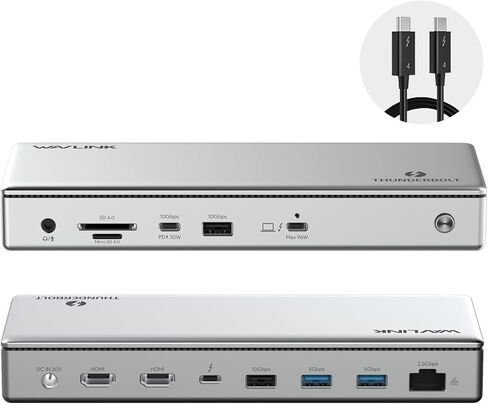WAVLINK Thunderbolt 4 Dock with 100W Charging, Thunderbolt Certified, Driverless Laptop Docking Station with 4K HDMI Dual Monitor or Single 8K for Windows or Mac, 4X USB, 2.5G Ethernet,SD/MicroSD in Saudi Arabia