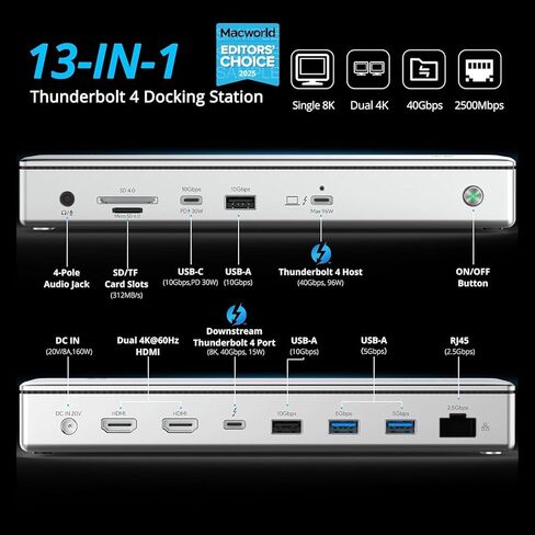 WAVLINK Thunderbolt 4 Dock with 100W Charging, Thunderbolt Certified, Driverless Laptop Docking Station with 4K HDMI Dual Monitor or Single 8K for Windows or Mac, 4X USB, 2.5G Ethernet,SD/MicroSD in Saudi Arabia