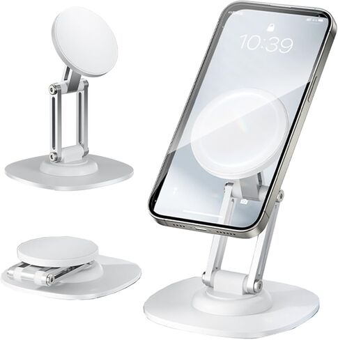 Magnetic Phone Stand for Desk 360 Rotating Adjustable Foldable Aluminum for MagSafe Cell Phone Stand Holder with Non-Slip Base Desk Stand for iPhone 17 16 Pro Max/15/14/13/12 Plus Air (Black) in Saudi Arabia