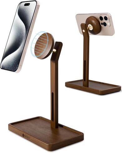 YEOUX Premium Magnetic Phone Holder for Desk | Solid Walnut Wood | 360° Free Adjustable | MagSafe Compatible, for iPhone 17 16 15 14, Stylish Desk Accessory in Saudi Arabia