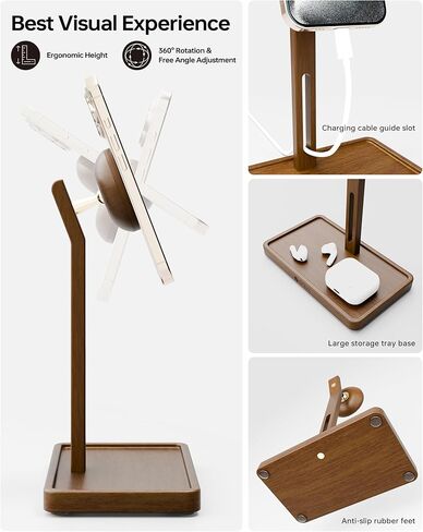 YEOUX Premium Magnetic Phone Holder for Desk | Solid Walnut Wood | 360° Free Adjustable | MagSafe Compatible, for iPhone 17 16 15 14, Stylish Desk Accessory in Saudi Arabia