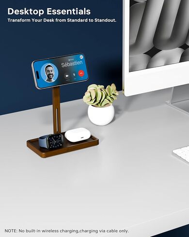 YEOUX Premium Magnetic Phone Holder for Desk | Solid Walnut Wood | 360° Free Adjustable | MagSafe Compatible, for iPhone 17 16 15 14, Stylish Desk Accessory in Saudi Arabia