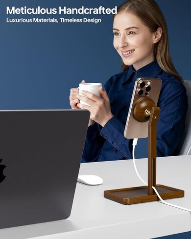 YEOUX Premium Magnetic Phone Holder for Desk | Solid Walnut Wood | 360° Free Adjustable | MagSafe Compatible, for iPhone 17 16 15 14, Stylish Desk Accessory in Saudi Arabia