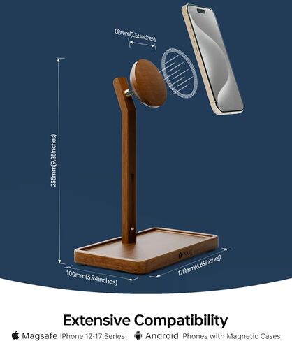 YEOUX Premium Magnetic Phone Holder for Desk | Solid Walnut Wood | 360° Free Adjustable | MagSafe Compatible, for iPhone 17 16 15 14, Stylish Desk Accessory in Saudi Arabia
