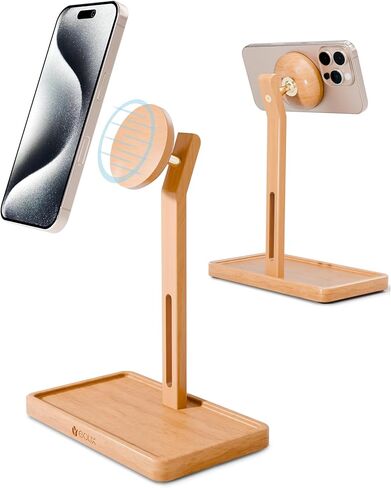 YEOUX Premium Magnetic Phone Holder for Desk | Solid Walnut Wood | 360° Free Adjustable | MagSafe Compatible, for iPhone 17 16 15 14, Stylish Desk Accessory in Kuwait