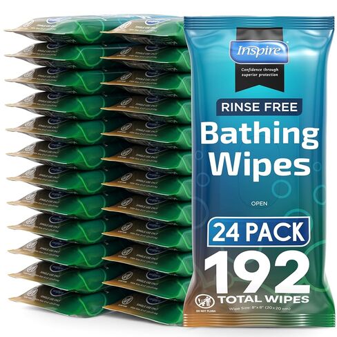 Body Wipes for adults bathing no rinse | Adult Wash Cloths Extra Large, Bathing Wipes for Incontinence, 8"x 8" In (192 count Bulk Pack) | By Inspire in Saudi Arabia