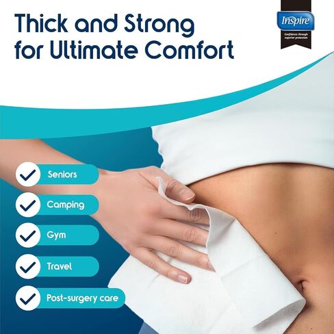 Body Wipes for adults bathing no rinse | Adult Wash Cloths Extra Large, Bathing Wipes for Incontinence, 8"x 8" In (192 count Bulk Pack) | By Inspire in Saudi Arabia