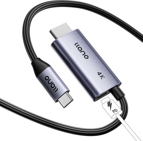 كابل llano USB C إلى HDMI مع شحن PD 100 واط، محول 4K@60 هرتز 2 في 1 أحادي الاتجاه متوافق مع Thunderbolt 5/4/3، لجهاز MacBook وiPhone 17 Pro Max وSteam Deck وSwitch 2 وiPad (5 أقدام (1.5 متر)) in Kuwait