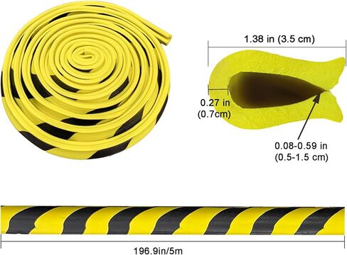 واقي الحواف، 196.9 بوصة/5 متر حشوة إسفنجية آمنة عالية الوضوح، واقي زاوية حافة قناة U، مصد ذاتي اللصق للحافة الحادة، صفائح معدنية، أصفر أسود in Kuwait