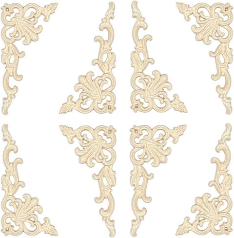 12Pack Wood Appliques and Onlays Decorative Wooden Applique Carved Onlay, 4.7×2.4 inch Corner DIY Carving Decal Trim for Furniture Cabinet Bed Door Wardrobe Closet Mirror Photo Frame Decoration in Saudi Arabia