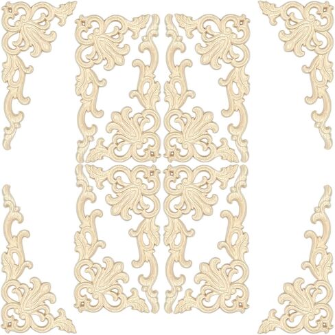 12Pack Wood Appliques and Onlays Decorative Wooden Applique Carved Onlay, 4.7×2.4 inch Corner DIY Carving Decal Trim for Furniture Cabinet Bed Door Wardrobe Closet Mirror Photo Frame Decoration in Saudi Arabia