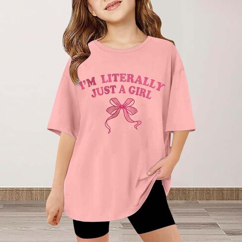 I'm Literally JUST A Girl Toddler Kids Bow Graphic T Shirts Short Sleeve Tees Loose Fit Printing Summer Tees Tops Size in Saudi Arabia