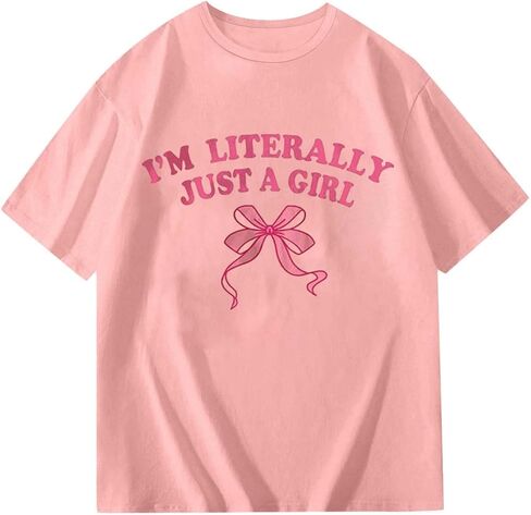 I'm Literally JUST A Girl Toddler Kids Bow Graphic T Shirts Short Sleeve Tees Loose Fit Printing Summer Tees Tops Size in Saudi Arabia