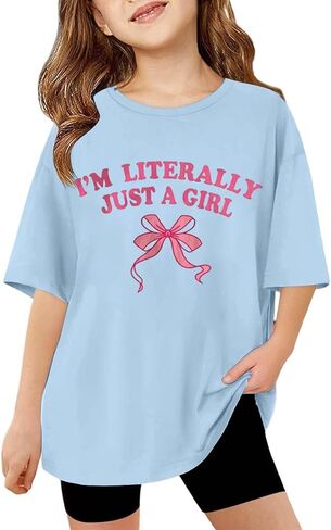 I'm Literally JUST A Girl Toddler Kids Bow Graphic T Shirts Short Sleeve Tees Loose Fit Printing Summer Tees Tops Size in Saudi Arabia