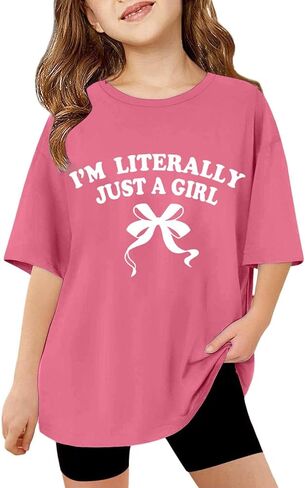 I'm Literally JUST A Girl Toddler Kids Bow Graphic T Shirts Short Sleeve Tees Loose Fit Printing Summer Tees Tops Size in Saudi Arabia