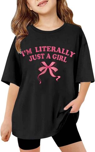 I'm Literally JUST A Girl Toddler Kids Bow Graphic T Shirts Short Sleeve Tees Loose Fit Printing Summer Tees Tops Size in Saudi Arabia