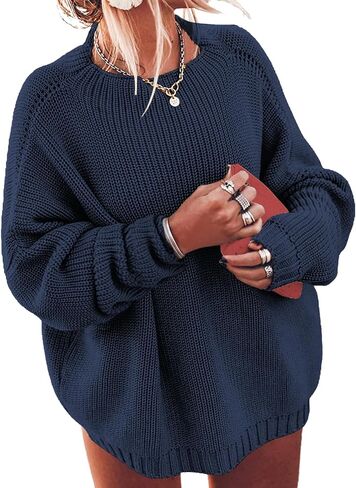 ForHailey Womens Oversized Sweaters Plus Size Casual Long Sleeve Mock Neck Loose Fit Knitted Soft Pullover Jumper Tops Blue XX-Large in Saudi Arabia