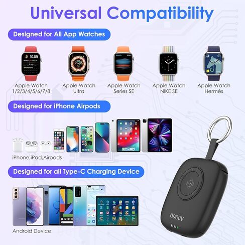 شاحن محمول صغير بقدرة 5000 مللي أمبير في الساعة، شاحن iWatch اللاسلكي باور بانك صغير مع كابل مدمج، شاحن سلسلة مفاتيح للسفر لساعة Apple 11/10/9/8/Ultra/7/6/Se/5/4، iPhone 17/16/15/14/13/12، هاتف Android in Kuwait
