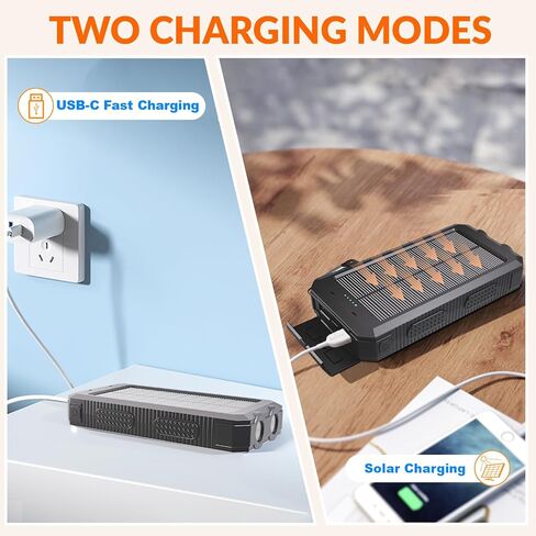 شاحن بالطاقة الشمسية بقدرة 20,000 مللي أمبير في الساعة، بنك طاقة محمول، 4 كابلات شاحن هاتف احتياطي خارجي مقاوم للماء مع USB-C للهواتف المحمولة، حزمة بطارية شمسية مع مصباح يدوي مزدوج للتخييم in Kuwait
