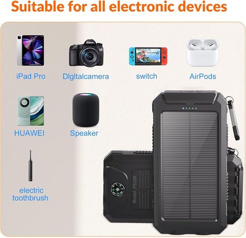 شاحن بالطاقة الشمسية بقدرة 20,000 مللي أمبير في الساعة، بنك طاقة محمول، 4 كابلات شاحن هاتف احتياطي خارجي مقاوم للماء مع USB-C للهواتف المحمولة، حزمة بطارية شمسية مع مصباح يدوي مزدوج للتخييم in Kuwait