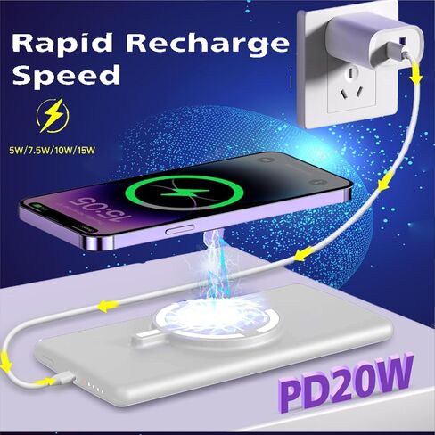 Magnetic Battery Pack for iPhone /17/16/15/14/13/12 Series, 10,000mAh Mag-safe Battery Pack, Slim Mag-safe power bank Charger, power bank Magnetic Charger for iPhone, Fast Charging Wireless Power Bank in Saudi Arabia