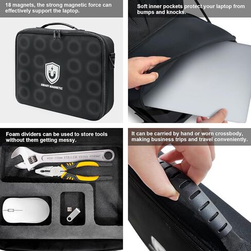 معيار الكمبيوتر المحمول المغناطيسي للفنيين - مكتب مغناطيسي محمول مثبت على الحائط وصينية كمبيوتر محمول قابلة للطي لورشة العمل أو المرآب أو المهندسين الميدانيين - رف أدوات صناعية شديدة التحمل، يحمل ما يصل إلى 60 رطلاً in Kuwait