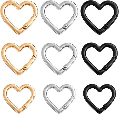 9Pcs 3 Sizes Heart Carabiner, Zinc Alloy Cute Small Carabiner Keychain Clip Spring Snap Clasp Hook Key Ring for Camping Hiking Fishing Traveling (Gold,Silver,Black) in Saudi Arabia