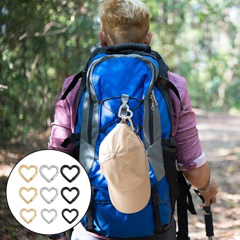 9Pcs 3 Sizes Heart Carabiner, Zinc Alloy Cute Small Carabiner Keychain Clip Spring Snap Clasp Hook Key Ring for Camping Hiking Fishing Traveling (Gold,Silver,Black) in Saudi Arabia