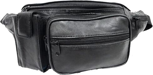 5 Zipper Pockets Deluxe Genuine Leather Waist Bag Fanny Pack w/Water Bottle Holder -BLACK in Saudi Arabia