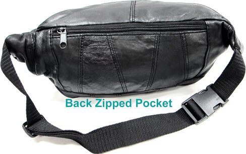 5 Zipper Pockets Deluxe Genuine Leather Waist Bag Fanny Pack w/Water Bottle Holder -BLACK in Saudi Arabia
