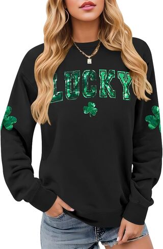 ALIREVERIE Womens St Patricks Long Sleeve Shirt Shamrock Graphic Irish Crewneck Sweatshirts in Saudi Arabia